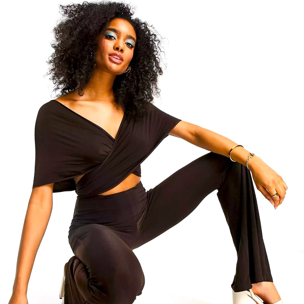ASOS DESIGN multiway slinky jumpsuit in chocolate